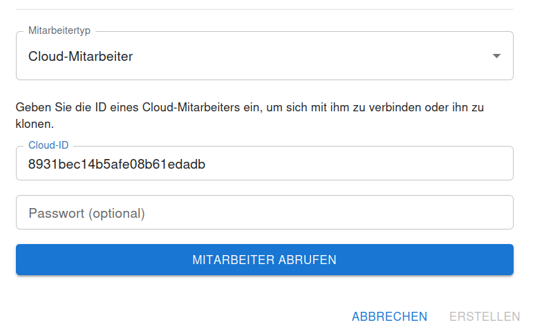 Markierung des Wolken-Symbols in den Mitarbeitereinstellungen